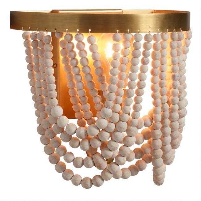 Whitewash Wood Draped Bead Wall Sconce | World Market