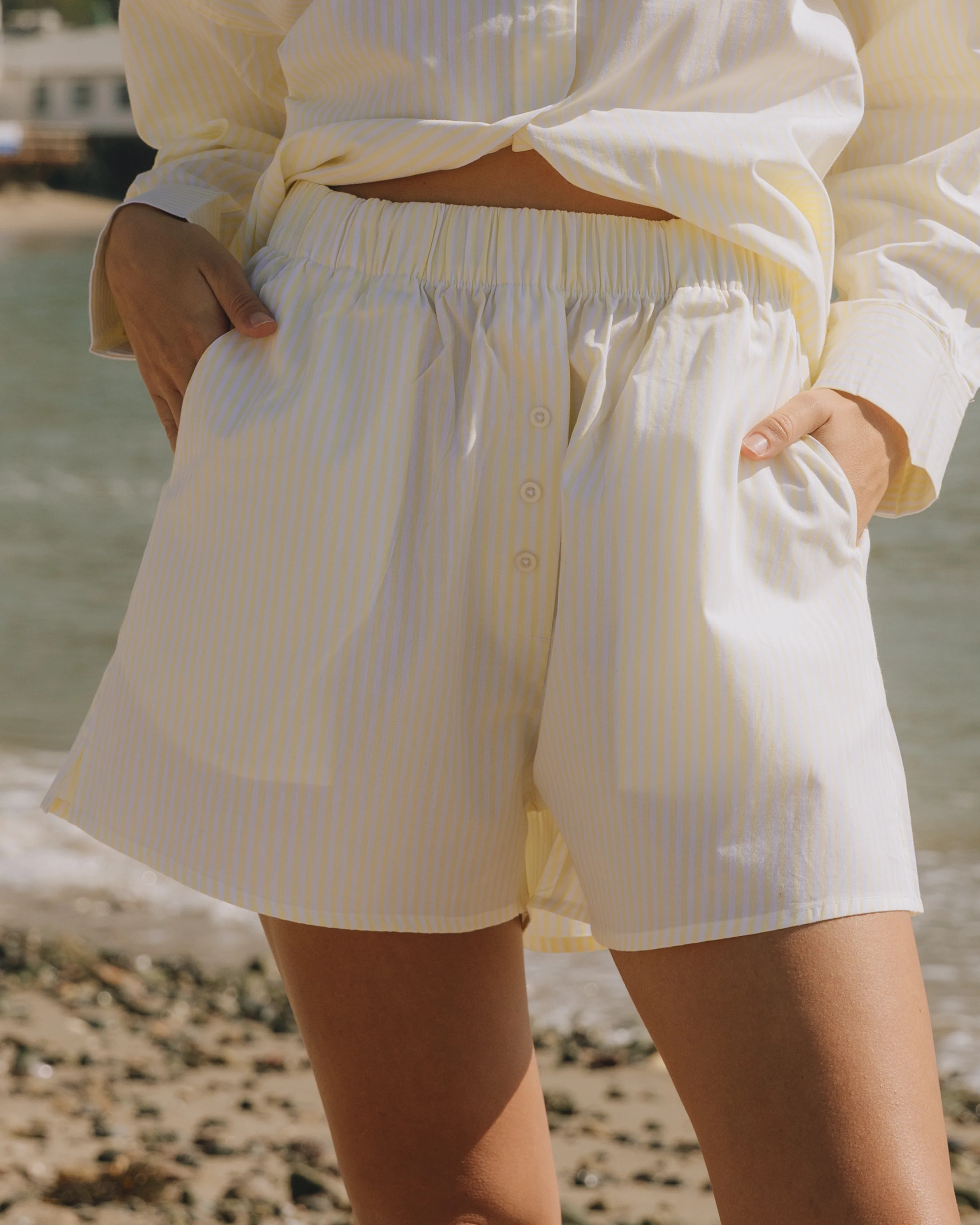 Poplin Resort Shorts - Yellow/White Stripe | Daily Drills