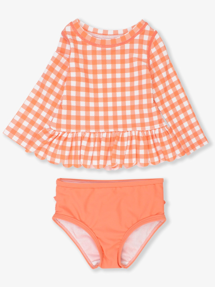 Scalloped Long Sleeve Rash Guard 2-Piece | RuffleButts / RuggedButts