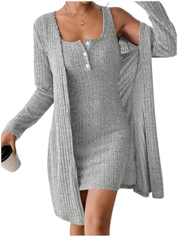 SOLY HUX Women's 2 Piece Sweater Dress Set Knit Long Sleeve Open Front Cardigan and Bodycon Mini ... | Amazon (US)