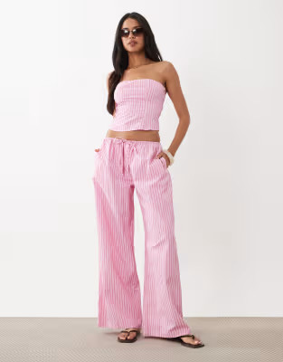 Missy Empire poplin elastic waist wide leg pants in pink striped print - part of a set | ASOS (Global)