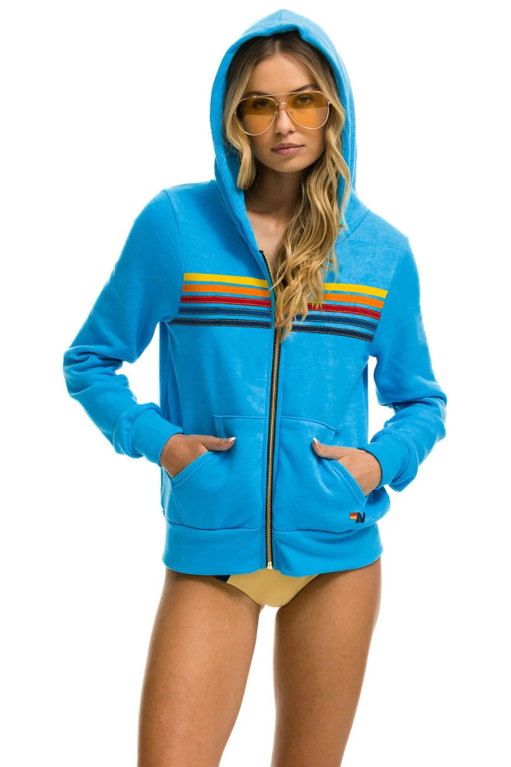 5 Stripe Hoodie \u2013 Neon Blue/Neon Rainbow | Aviator Nation | Aviator Nation