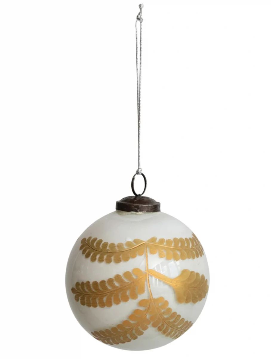 Gold and White Etched Leaf Ornament | Cottonwood Company