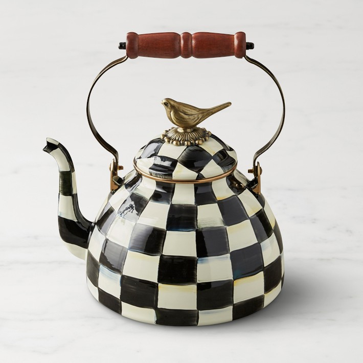 MacKenzie-Childs Courtly Check Tea Kettle with Bird Knob, 3-Qt. | Williams-Sonoma