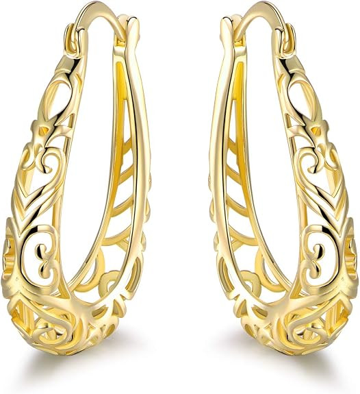 Barzel 18K Gold Plated Filigree Hoop Earrings | Amazon (US)