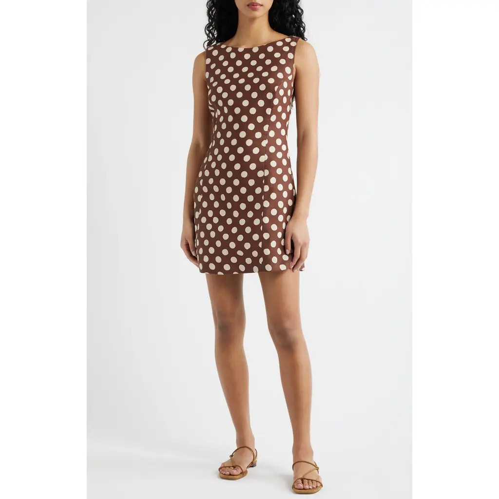 Faithfull the Brand Lydie Polka Dot Linen Minidress in Cioccolato Dot at Nordstrom, Size Small | Nordstrom
