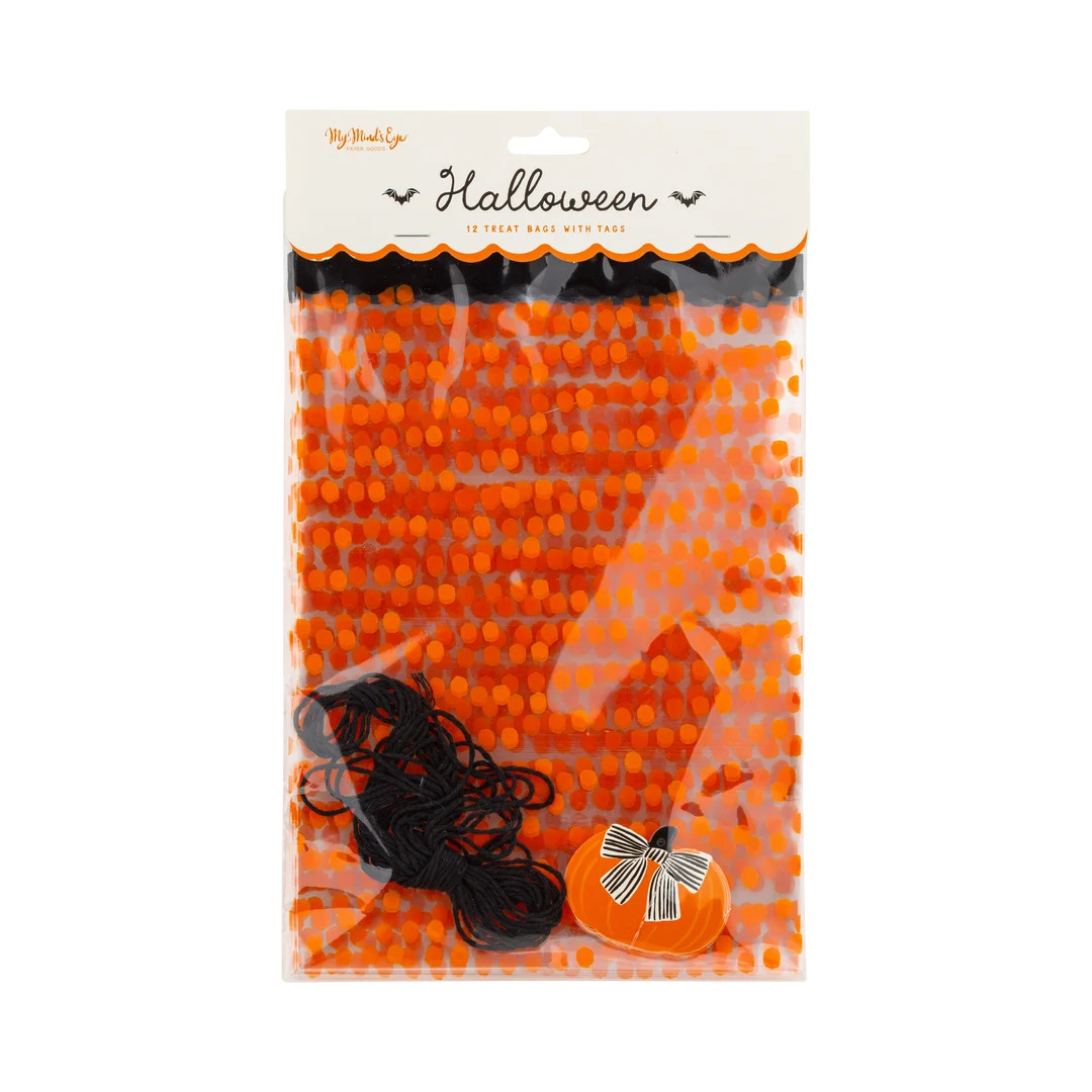 Orange Polka Dot Cello Treat Bags with Pumpkin Tags | My Mind's Eye