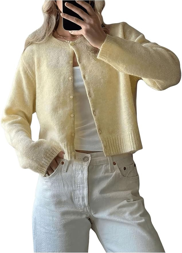 Women's Button Down Cardigan Sweaters Long Sleeve Lightweight Casual Fall Knitted Outerwear | Amazon (US)
