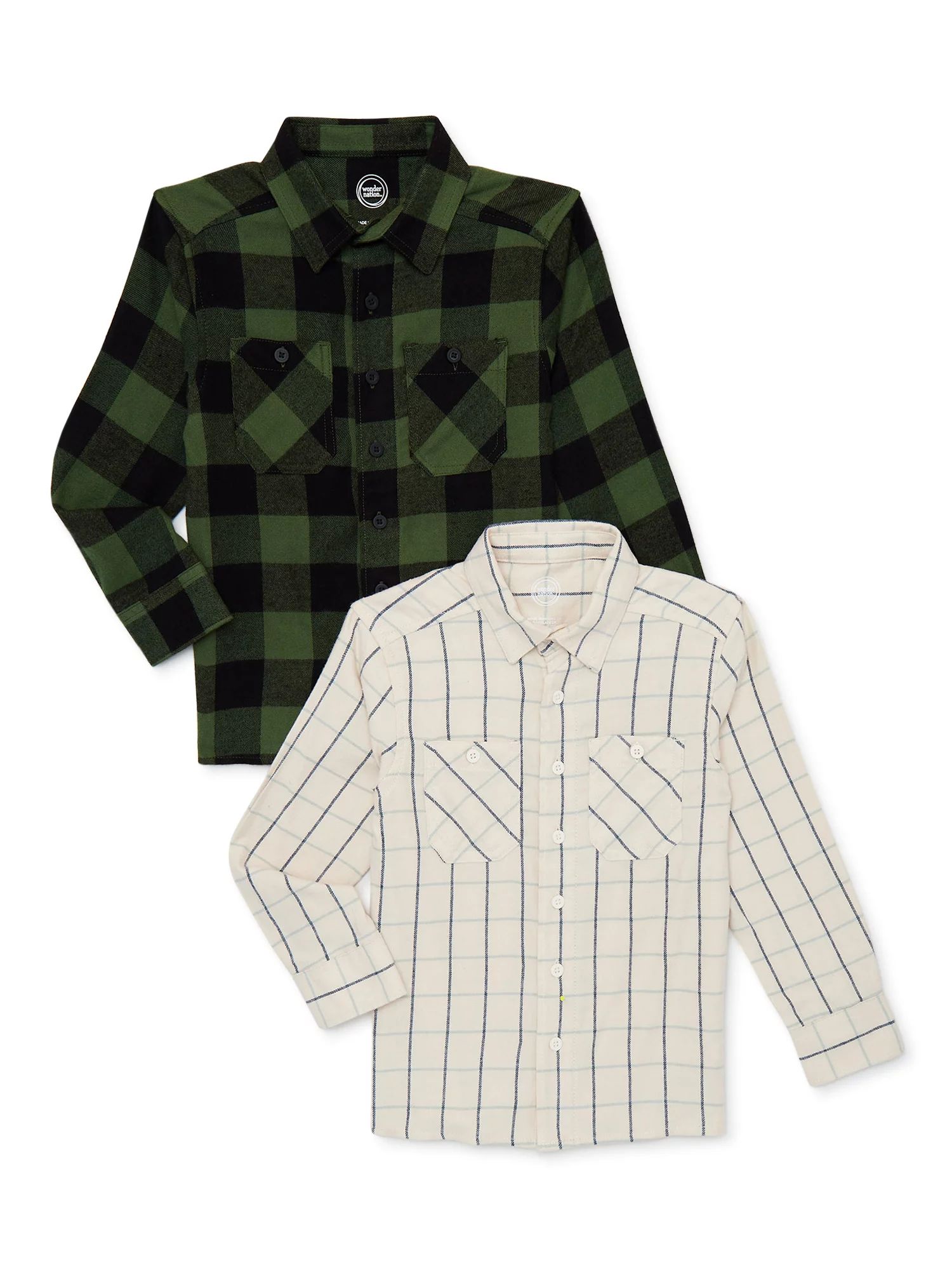 Wonder Nation Boys Long Sleeve Flannel 2-Pack Shirts, Sizes 4-18 & Husky - Walmart.com | Walmart (US)