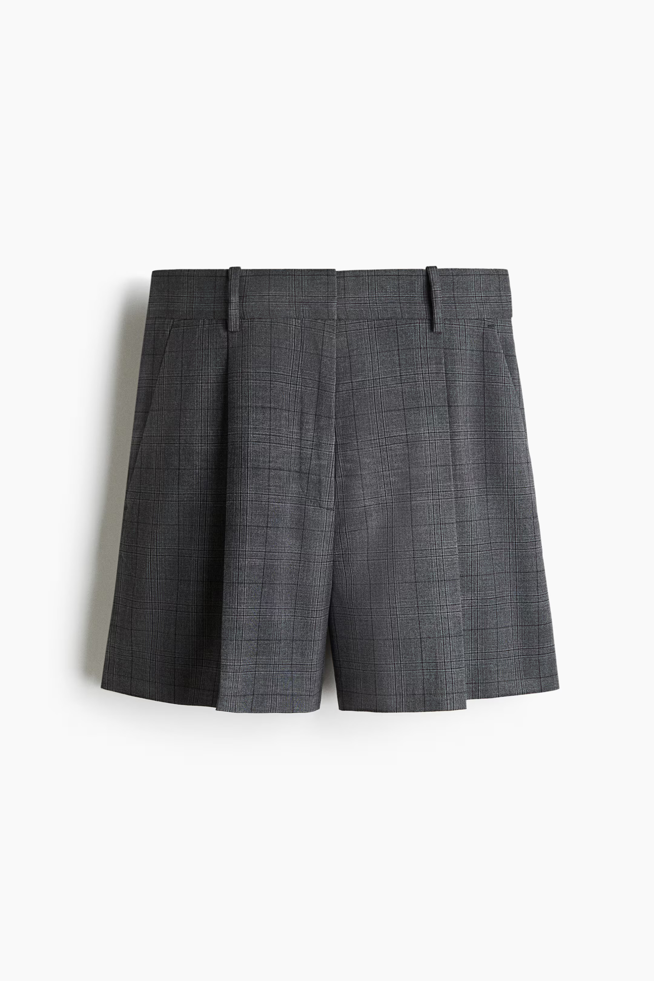 Pleat-Front Shorts - Gray/checked - Ladies | H&M US | H&M (US + CA)