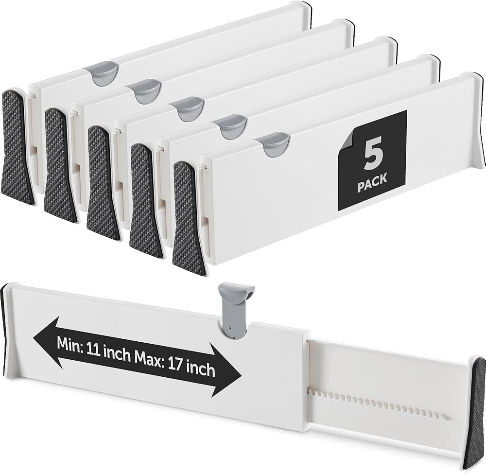 Adjustable Drawer Dividers [Set of 5] Adjustable Length 11" - 17" Drawer Organizers, Locks in Pla... | Amazon (US)