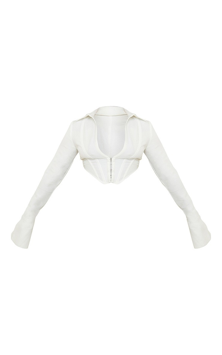 White Collar Long Sleeve Corset | PrettyLittleThing US