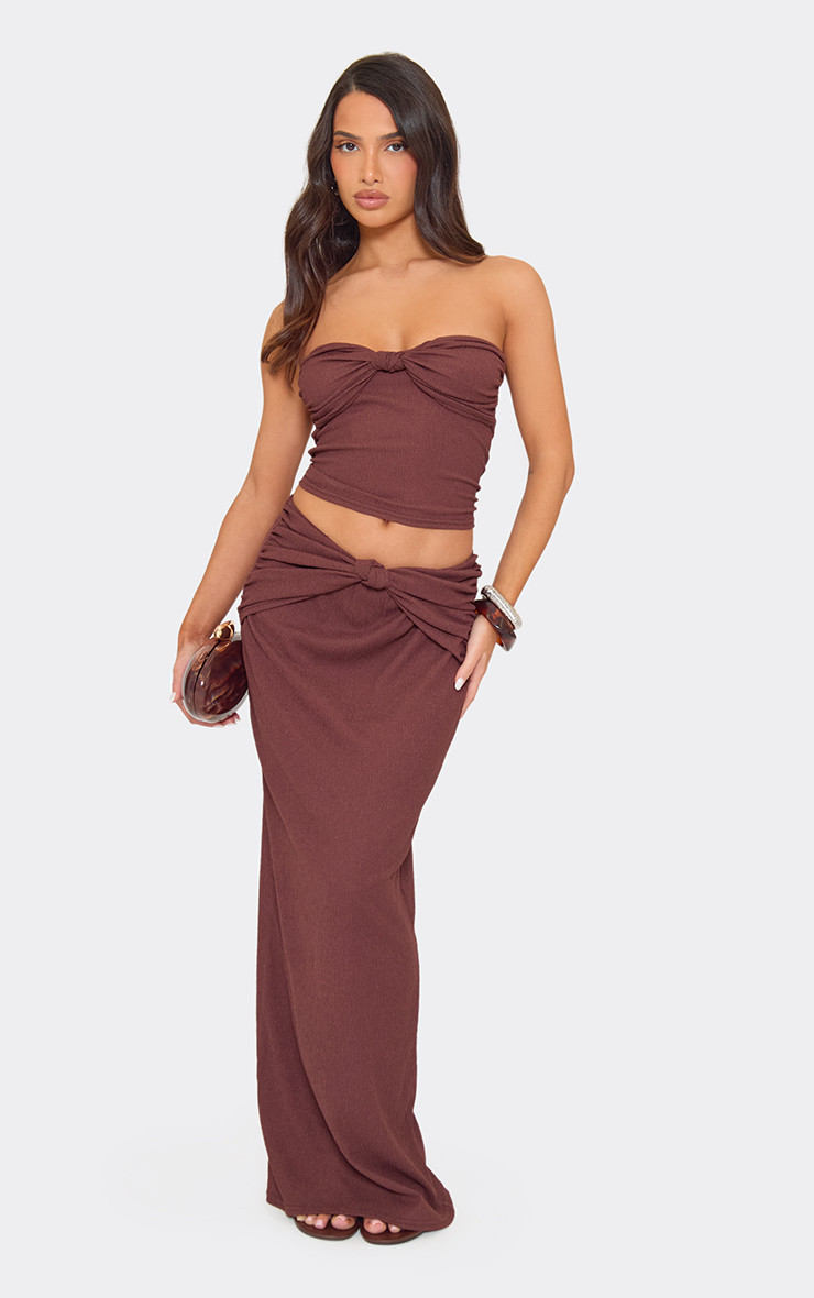 Mid Rise Knot Front Detail Maxi Skirt In Chocolate Brown | EGO (UK)