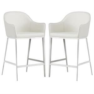 Home Square Stanis 26" Faux Leather Counter Stool in White - Set of 2 | Cymax