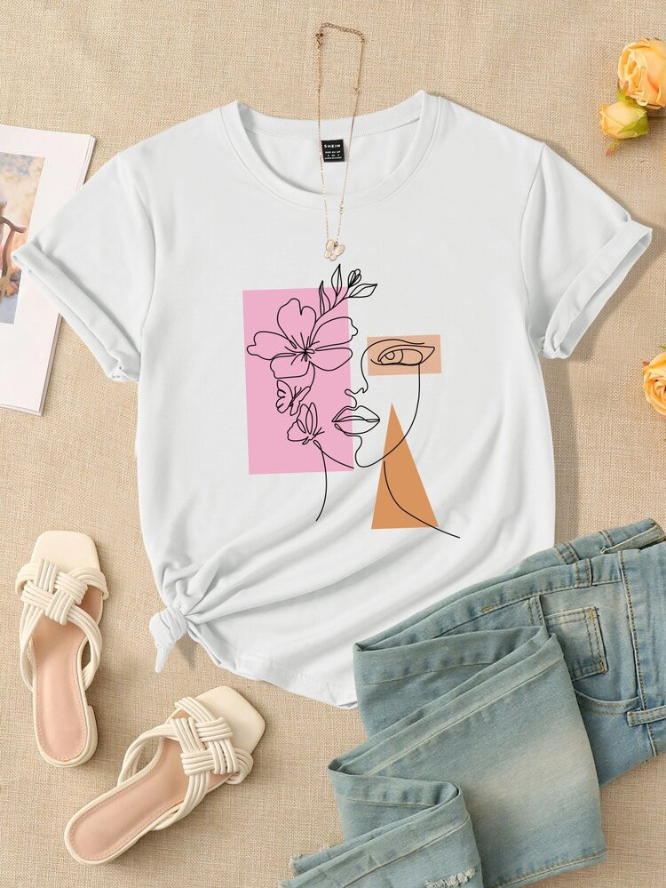 Floral & Figure Graphic Tee | SHEIN