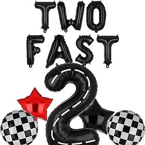 Two Fast 2nd Racing Vintage Retro Car Theme Birthday Party Letter Banner Balloon 40 Inch Racetrac... | Amazon (US)