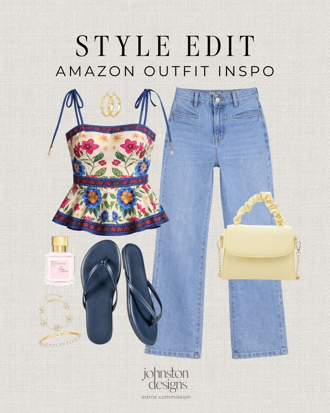 Amazon outfit inspo with a floral top, easy denim and colorful summer accessories. 🌼

Amazon style, outfit inspo, floral top, straight leg jeans, summer outfit, colorful accessories, mini handbag, flip flops, gold hoops, bracelet stack, casual look, weekend outfit, warm weather fashion, affordable finds 

 #LTKootd