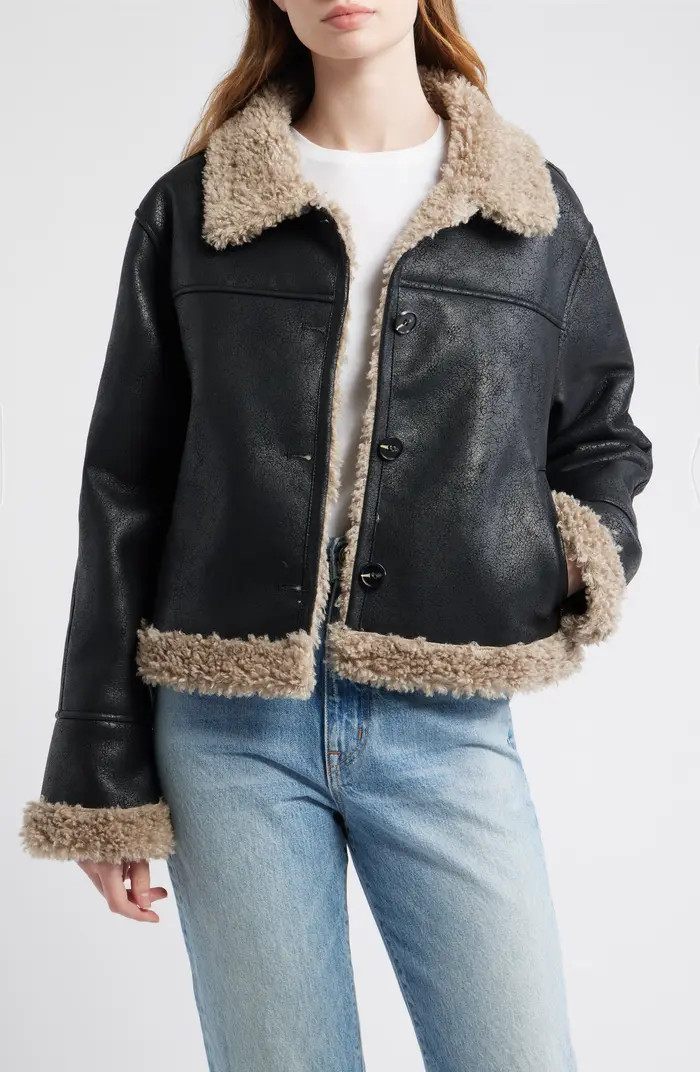 Faux Shearling Trim Faux Leather Jacket | Nordstrom