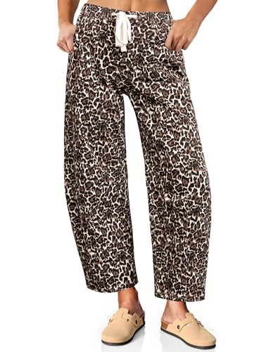 Vetinee Barrel Jeans Women Trendy Wide Leg Leopard Cheetah Pants High Waisted Pull On Drawstring ... | Amazon (US)