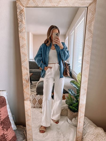 Spring break outfit✨ linen pants outfit. Wearing a medium button up (sized up one), xs tank and xs pants 

#LTKunder100 #LTKstyletip