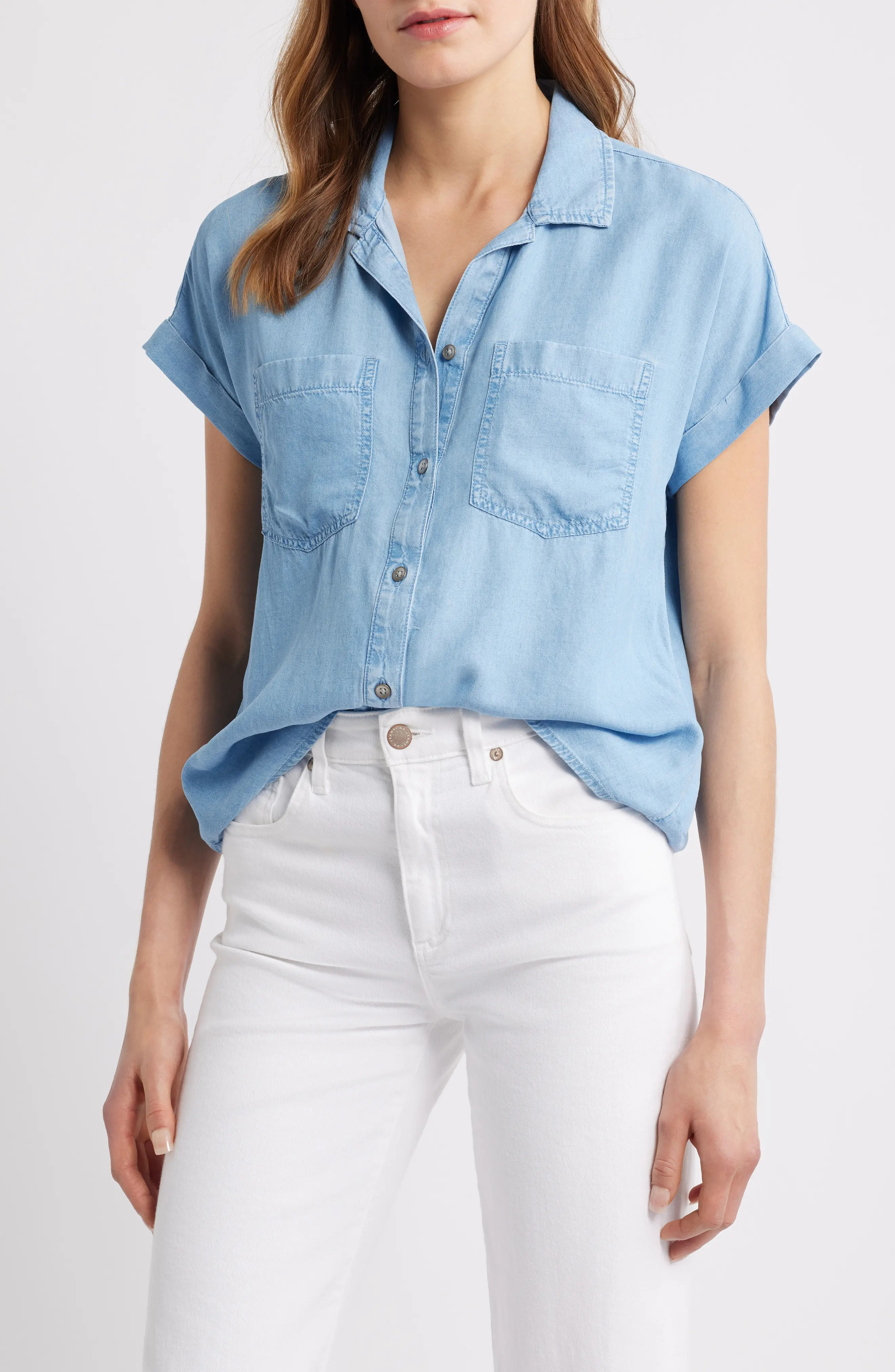 Issey Short Sleeve Chambray Shirt (Women) | Nordstrom | Nordstrom