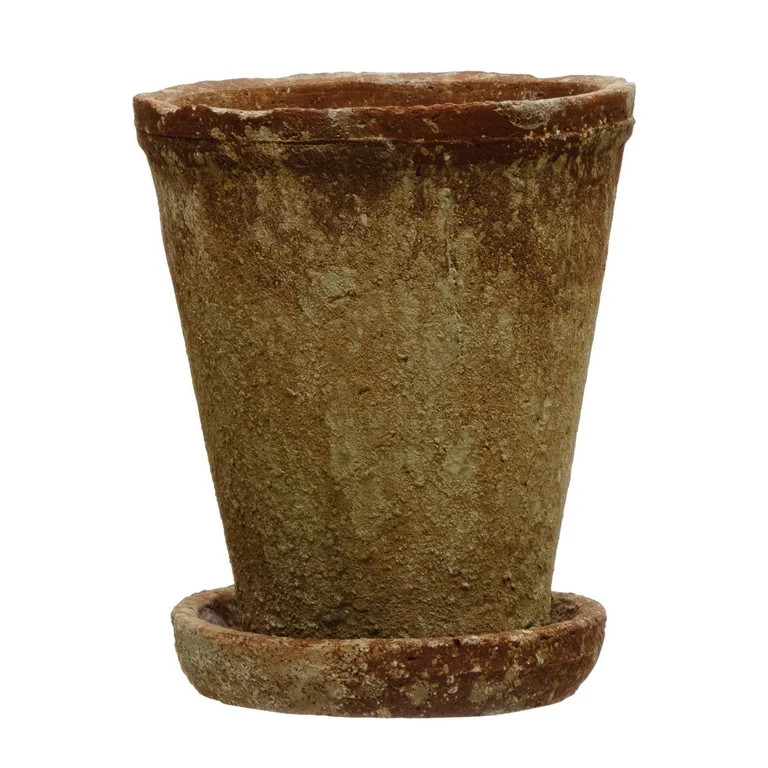 Creative Co-Op Cement Planter with Saucer, Distressed Terra-cotta Finish, Set of 2 (Holds 5" Pot) | Walmart (US)