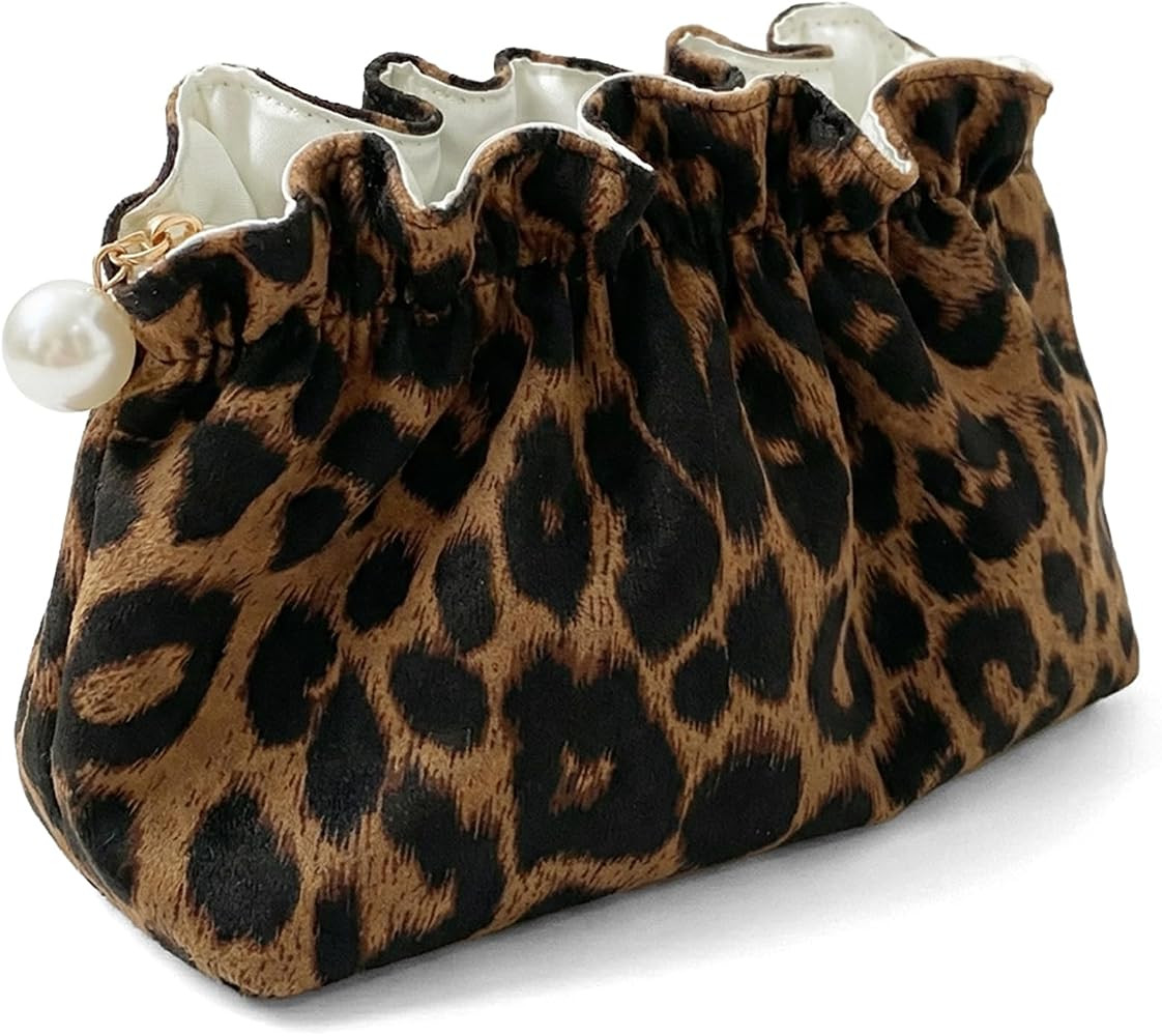 Leopard Makeup Bag for Women Girls,Cute Cheetah Travel Toiletry Cosmetic Bags,Aesthetic Make Up B... | Amazon (US)
