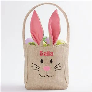 Bunny Face Personalized Pink Burlap Easter Treat Bag | Things Remembered