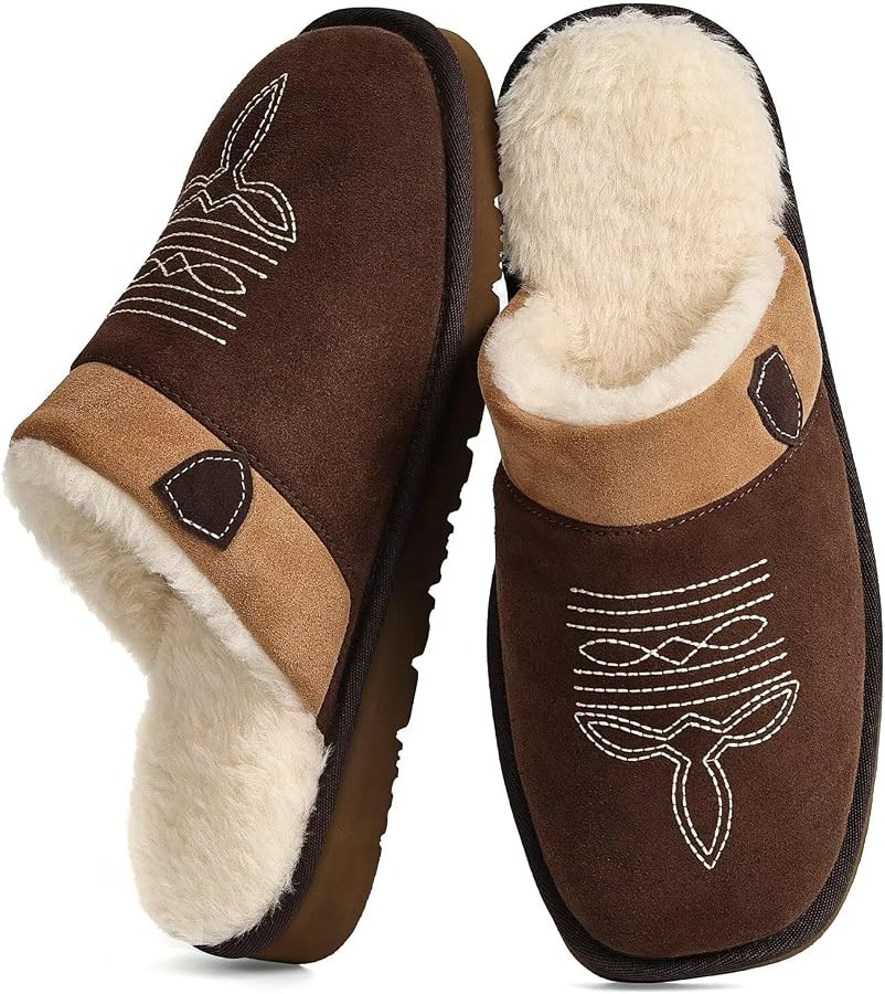 OOW Genuine Suede Cowboy Boot Slippers for Mens Western House Slippers Indoor and Outdoor Square ... | Amazon (US)