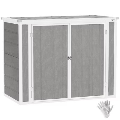 Outsunny 4.7 x 2.5FT Outdoor Storage Shed, Horizontal Outdoor Storage Box with Chain Lid, for Garden Tools, Trash Cans, Gray | Target