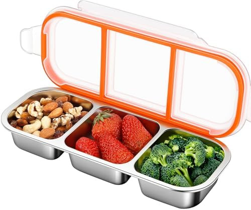 KTKUDY 3 Pack Stainless Steel Snack Container for Kids & Adults - Large - Leak-Proof 3-Compartmen... | Amazon (US)