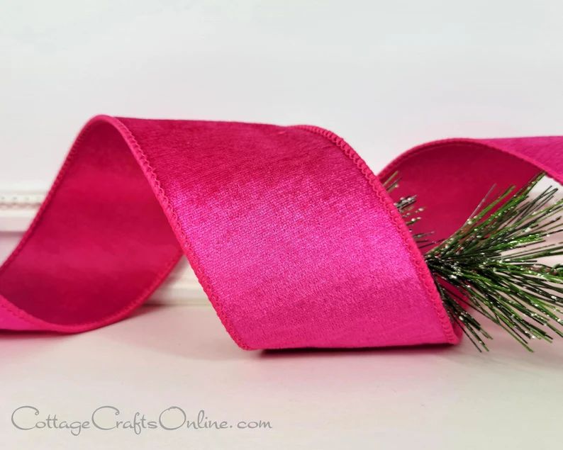 Christmas Wired Ribbon, 2.5"  Fuchsia Pink Velvet, Satin Back - TEN YARD Roll -  Bright Pink Velv... | Etsy (US)