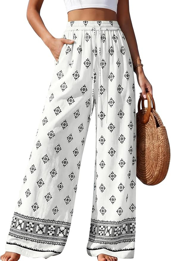 PRETTYGARDEN Womens Pants Elastic Waist Floral Lightweight Palazzo Pants for Women Casual Lounge ... | Amazon (US)
