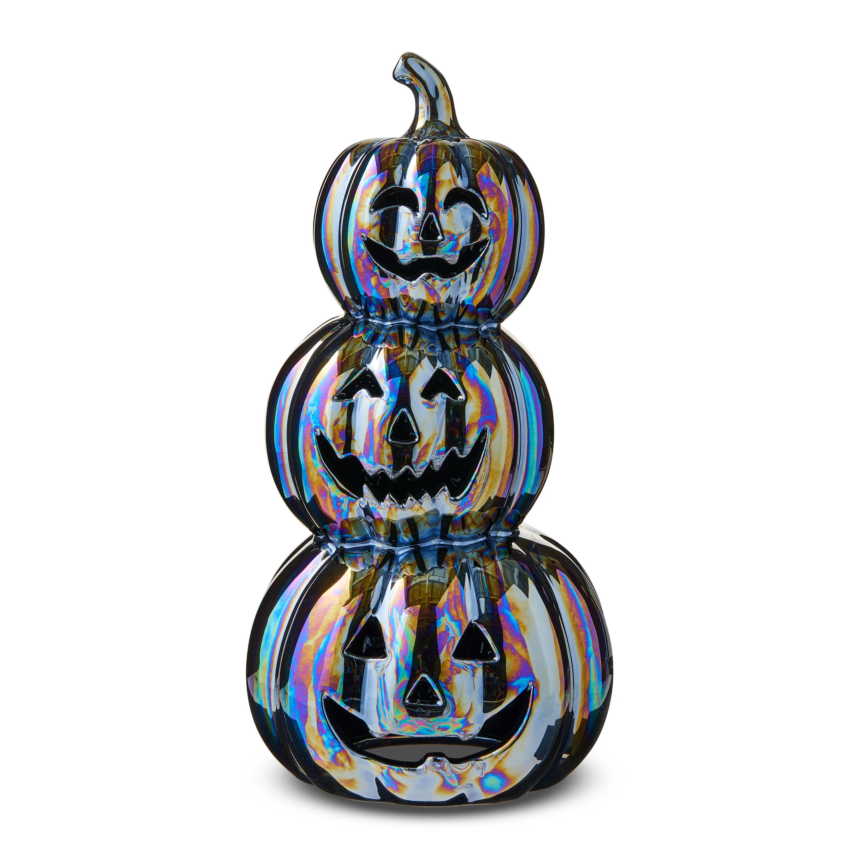 Ceramic Stacked Jack-o'-Lanterns Tabletop Decor, Iridescent Black, 12.13", Halloween by Way To Ce... | Walmart (US)
