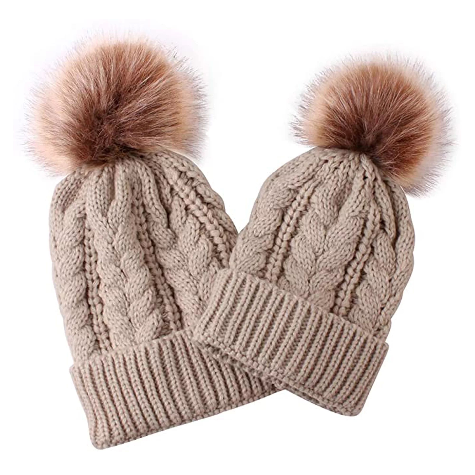 Mommy and Me Hats Parent-Child Knitted Earflap Cap Mother  Baby Knit Hat Pompoms Winter Hat | Walmart (US)