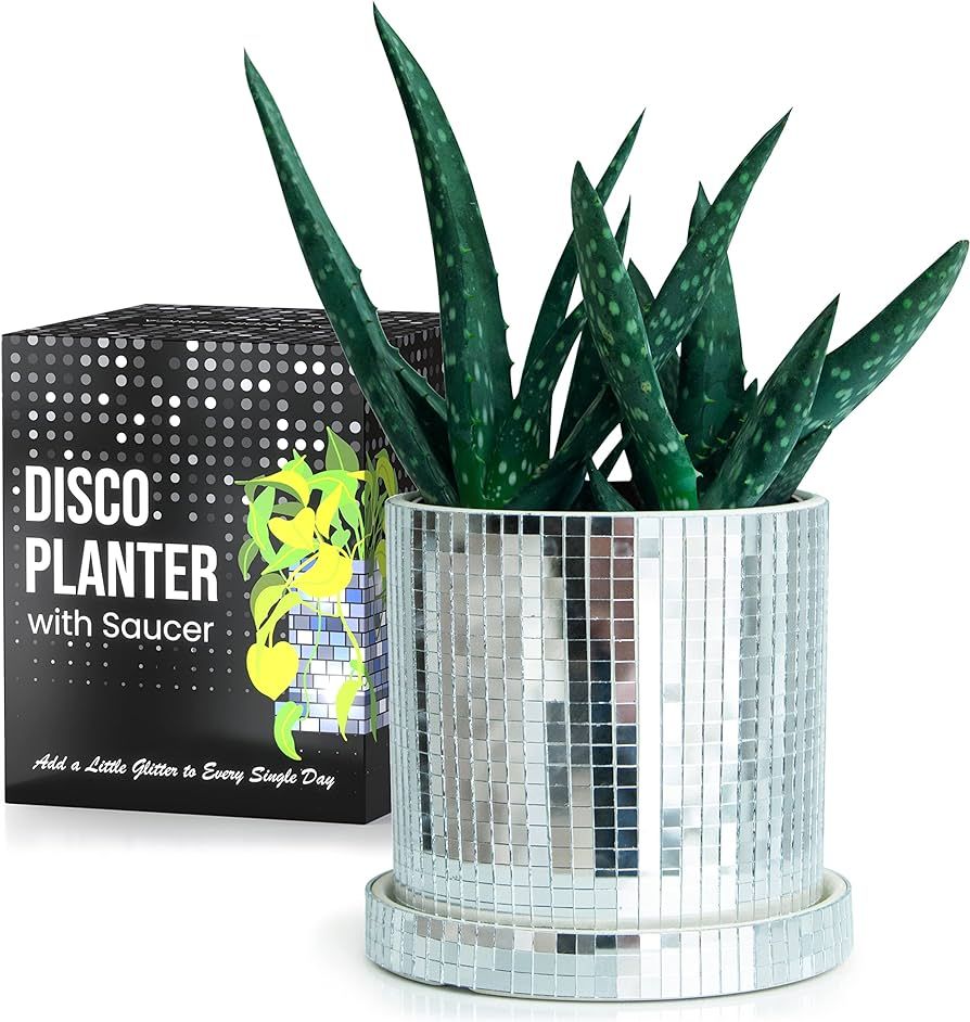 SCANDINORDICA Disco Ball Planter Pot - 4.3 inch Mirror Disco Ball Vase, Disco Planter, Ceramic Pl... | Amazon (US)