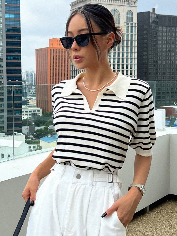 DAZY Striped Pattern Knit Top | SHEIN