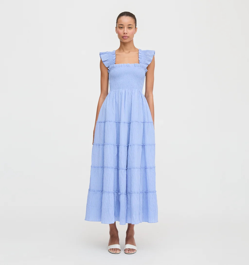 The Ellie Maxi Nap Dress - Bluebird Tonal Seersucker | Hill House Home US
