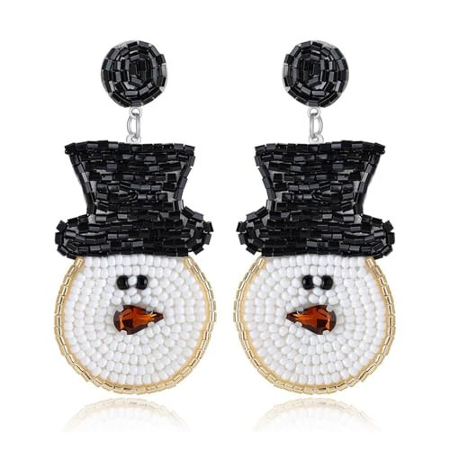 Christmas Earrings for Women - Cute Snowman Beaded Dangle Winter Holiday Jewelry, Christmas Outfit Accessories Xmas Gifts (Snowman) | Amazon (US)