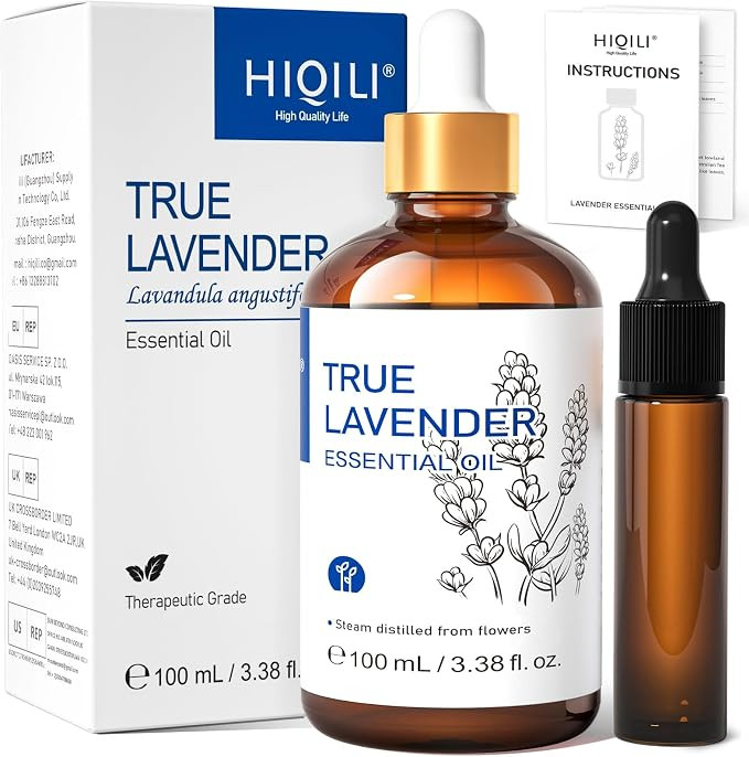 HIQILI Lavender Essential Oil for Diffuser, Aromatherapy & Better Sleep | With 10ml travel bottle... | Amazon (US)