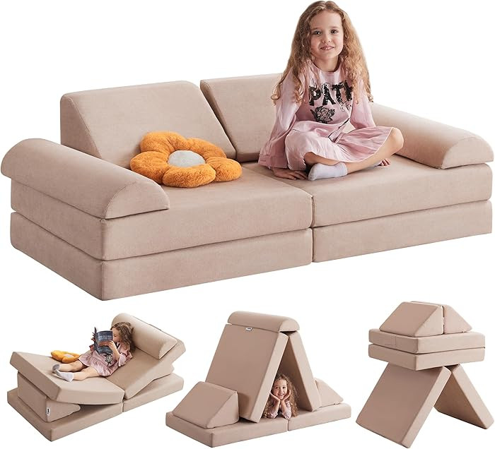 Kids Couch Play Couch Large, Modular Foam Floor Sofa, Convertible Sofa Bed | Amazon (US)