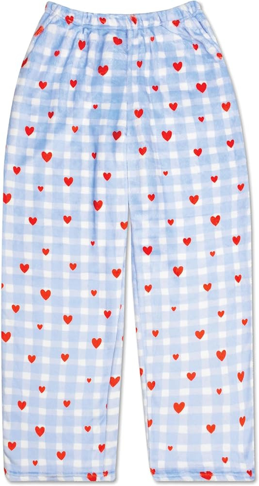 iscream Big Girls Silky Soft Pretty Print Plush Fleece Pants - Hearts & Flowers Collection | Amazon (US)