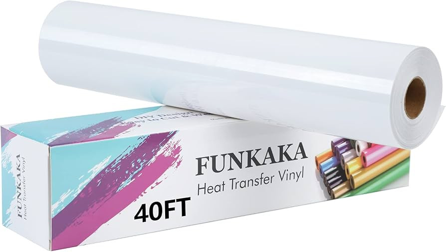 FUNKAKA HTV Vinyl Rolls - 12’’ x 40 Feet Heat Transfer Vinyl, White HTV Vinyl Iron on Vinyl f... | Amazon (US)