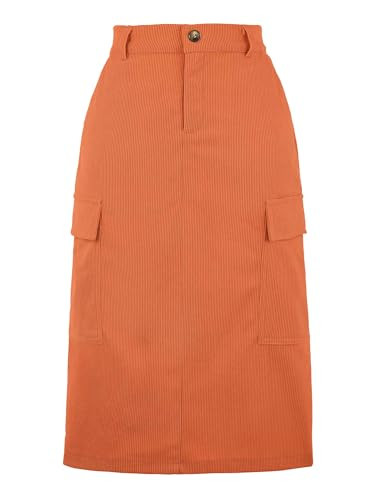 Allegra K Corduroy Cargo Skirts for Women's High Waisted Elastic Back H Line 2025 Fall Midi Skirt | Amazon (US)