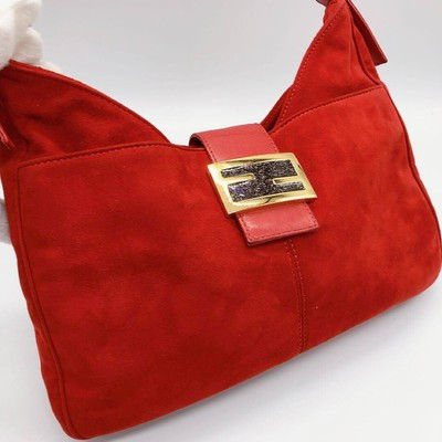 Fendi Red Gold Glitter Mamma Baguette Shoulder Bag Hand Bag Suede Leather Used   | eBay | eBay US