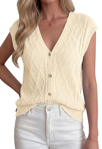 BTFBM Vest Tops for Women Summer V Neck Button Loose Lightweight Cardigan Knit Sleeveless Sweater... | Amazon (US)