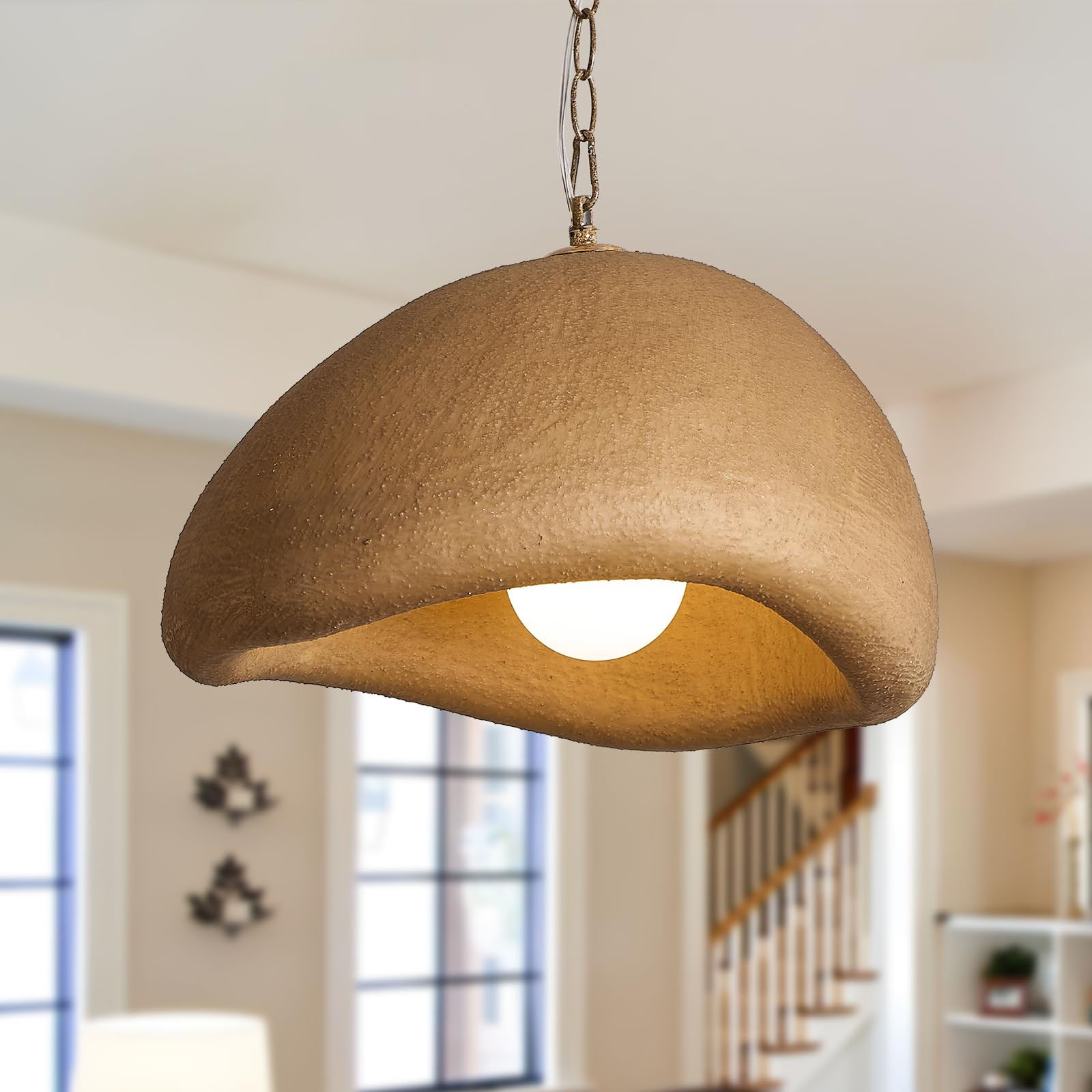 Rustic Light Fixture Pendant Lights Kitchen Island Wabi Sabi 15.7in Dining Room Lighting Brown Ch... | Amazon (US)