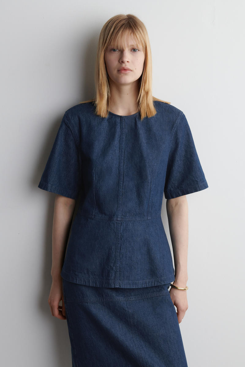 COS Women's Denim Peplum Top in Dark Blue | Cotton | Size: 14 | COS (AU)