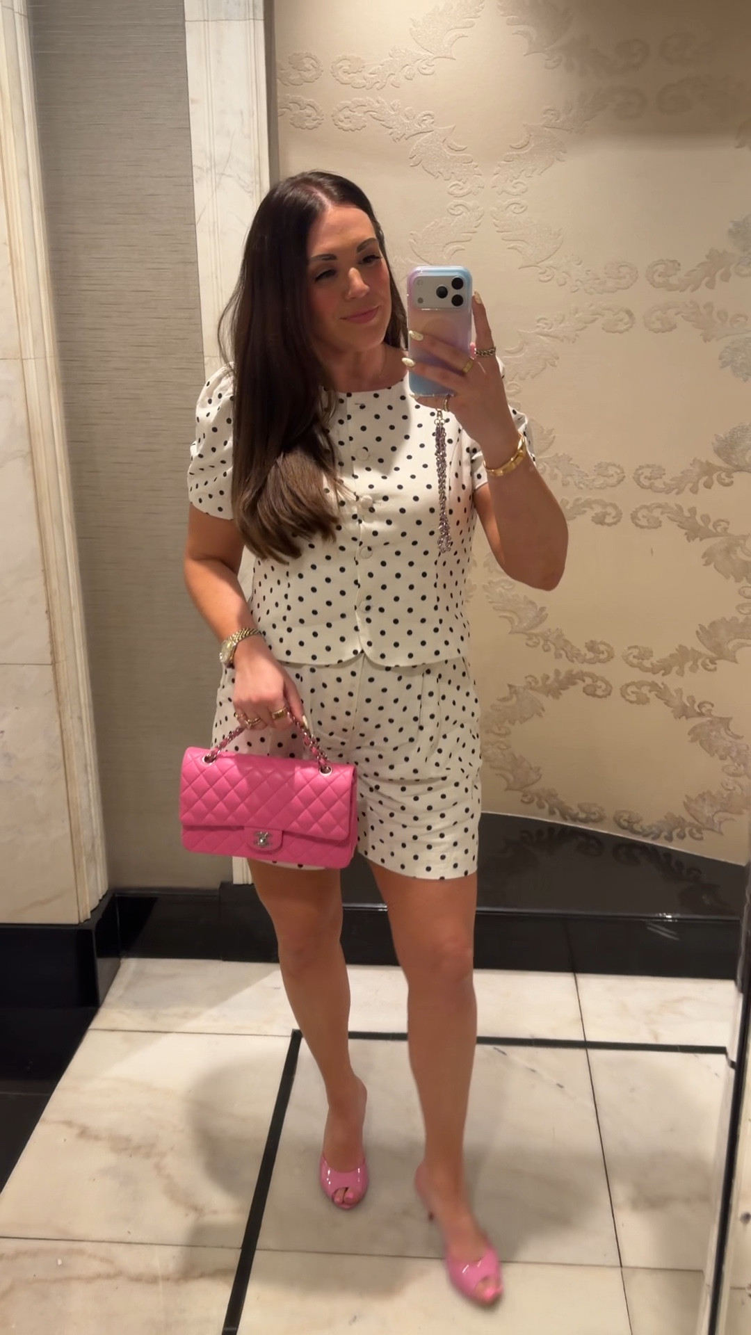 curvy midsize polka dot set for spring! in the large in top and large in shorts 

#LTKMidsize #LTKdayinmylife #LTKSeasonal