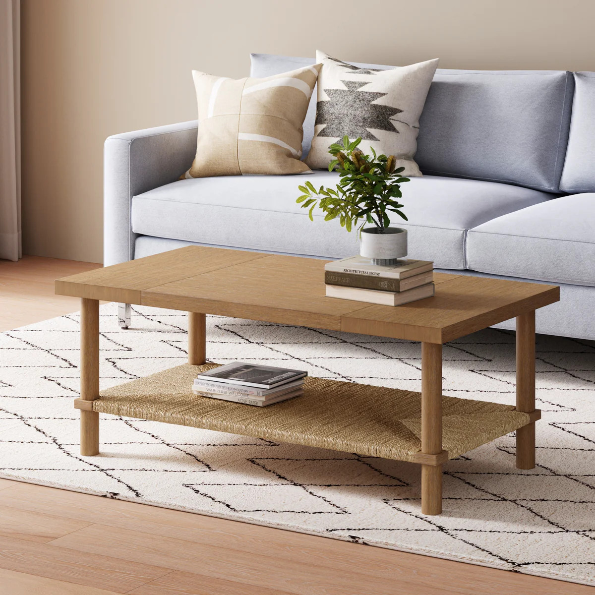 Boho Seagrass & Wood Coffee Table | Nathan James